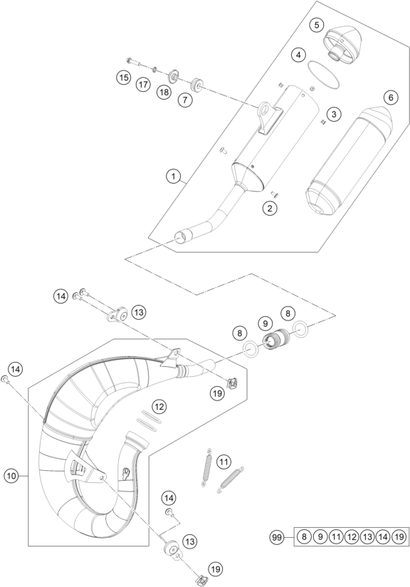 vue éclatée système d'echappement - ktm 85 sx 19/16 2027