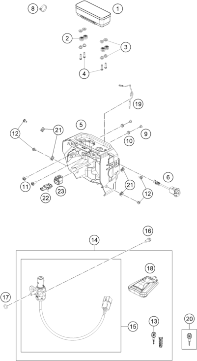 vue éclatée instruments / système de verrouillage - ktm 690 enduro r 2 2026